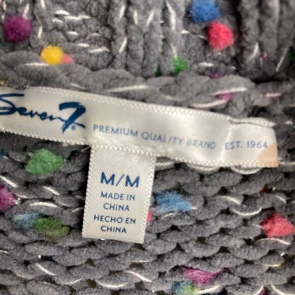 SEVEN 7 Chenille Gray  Popcorn Confetti Crewneck Knit Sweater Size Medium - Picture 2 of 10